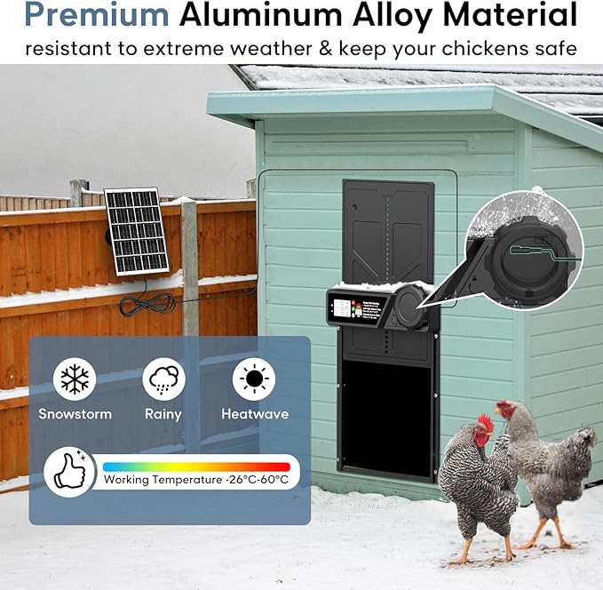 Large Size Automatic Chicken Coop Door Solar - Powered Auto Chicken Door Opener, Timer Modes for Safe and Convenient Chicken Keeping with Intelligent Obstacle Sensors, Remote Control, 14.2"H x 10.83"L