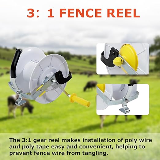 3:1 Geared Electric Fencing Reel, Electric Fence Wire Reel, with Auxiliary Winding Handle, Suitable for Building Farm Fences