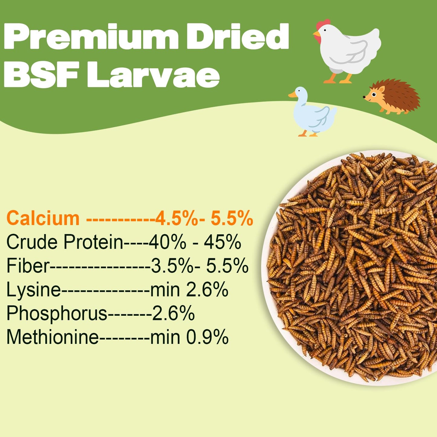 LIWII 10LB Dried Black Soldier Fly Larvae, 86X Calcium Than Dried Mealworms, High Protein Non-GMO Organic Chicken Feed