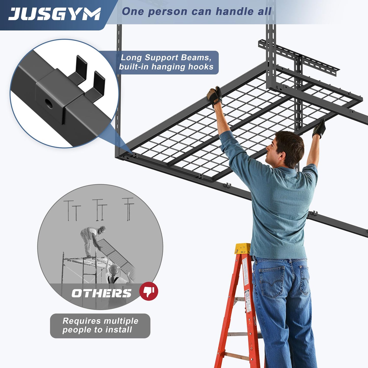 Jusgym 4X8FT Overhead Garage Storage Rack and 4-Pack 2x3ft Garage Shelving Wall Mounted