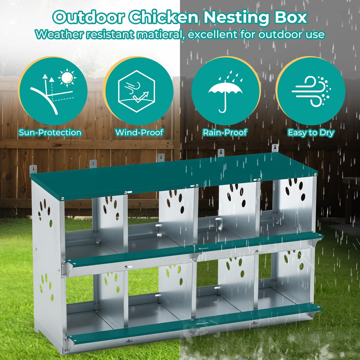 Yafylly Chicken Coop Nesting Boxes, Wall Mountable Metal Chicken Nesting Box, Easy Egg Collection Roll Away Nesting Boxes Chicken, Roosting Boxes for Chickens, 8 Compartments