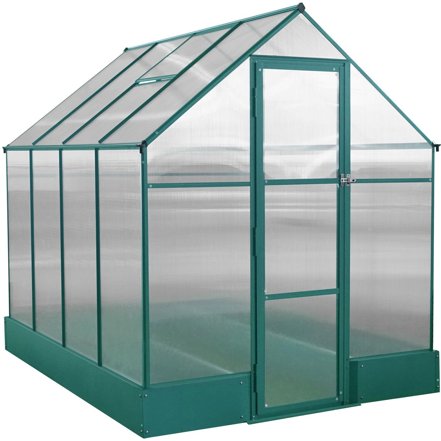 Hanover 8-Ft. x 6-Ft. Polycarbonate Walk-In Greenhouse with Planter Beds, Galvanized Steel Base, Aluminum Frame, Window and Roof Vent, Weather Resistant Flower House for Backyard or Garden