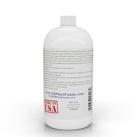 Grower’s Honey Plant Based Liquid Fertilizer - Organic Plant Food for Huge Vegetative Growth (1 Quart) - Liquid Fertilizer for Vegetables, Bigger Flowers and Jumbo Fruits