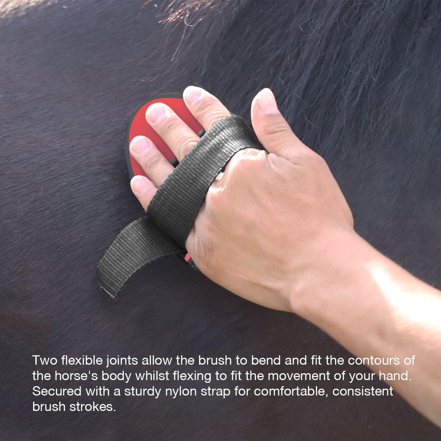 Harrison Howard Flexible Finish Horse Grooming Brush - Bendable and Convenient for Scrubbing, Comfortable Hold in Hand - Red
