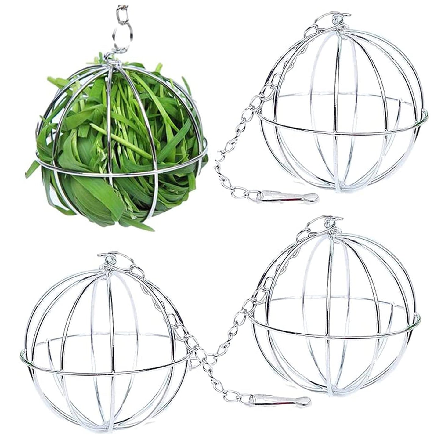 Allazone 4 PCS Hay Feeder Ball, Hay Rack Ball, Small Animal Stainless Steel Grass Ball Grass Rack Ball for Rabbit Guinea Pig Hamster Hay Dispenser Hanging Ball Feeder Toy Rabbit Pet Supplies