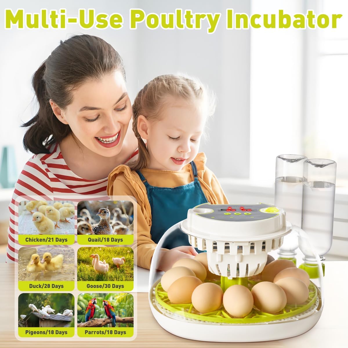 Incubators for Hatching Eggs, 12 Egg Incubator with Automatic Egg Turning and Humidity Control, Incubator for Chicken/Quail/Duck Eggs with Temperature Control/LED Egg Candler, 360 Degree View