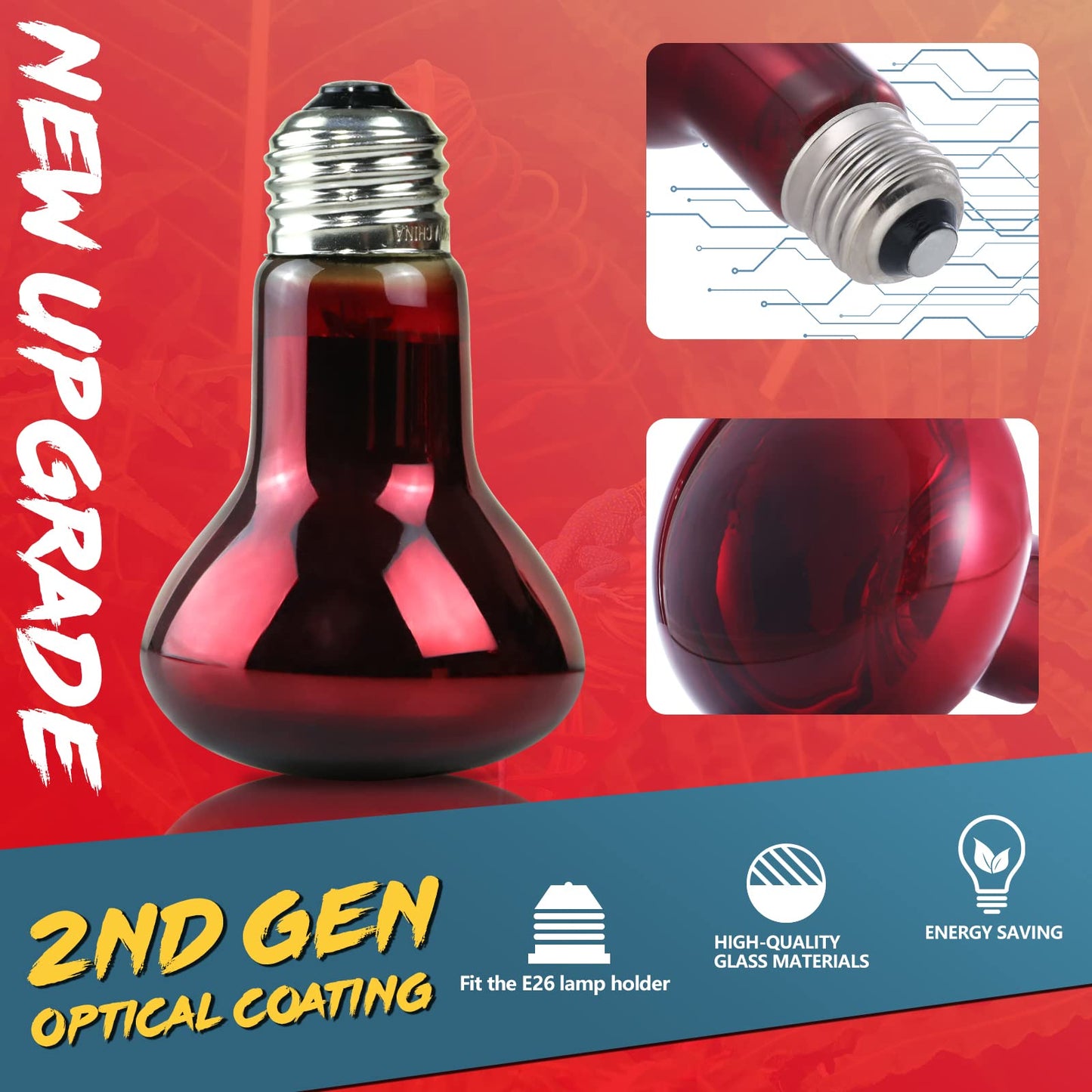 LUCKY HERP 50W Reptile Heat Lamp Bulbs 2 Pack, Reptiles & Amphibians Infrared Basking Spot Lamp, Heat Light Bulb for Turtle, Bearded Dragon, Lizard