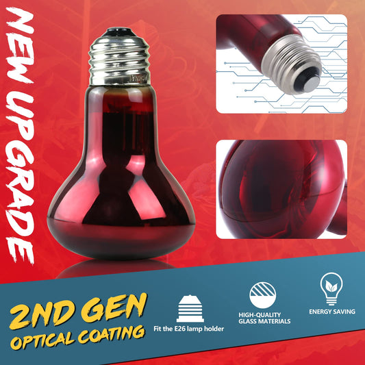 LUCKY HERP 50W Reptile Heat Lamp Bulbs 2 Pack, Reptiles & Amphibians Infrared Basking Spot Lamp, Heat Light Bulb for Turtle, Bearded Dragon, Lizard