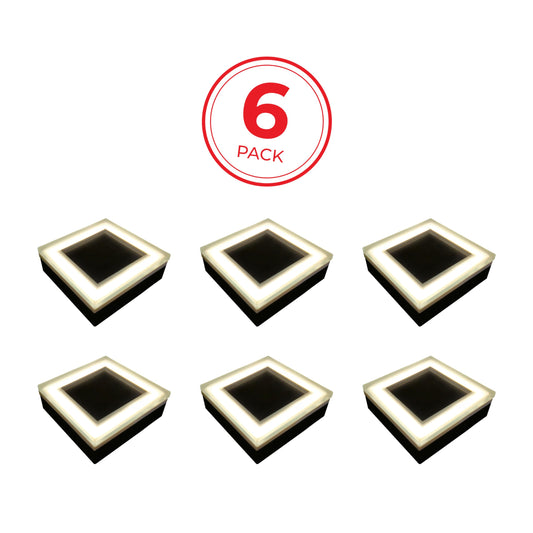 LUMENGY Solar Paver Light 4×4 inch, Up to 12 Hours Continues Lighting, Stainless Steel, Glare-Free Lighting for Driveways & Garden, 2700K Warm White, Waterproof & Drive-Over Rated (6-Packs)