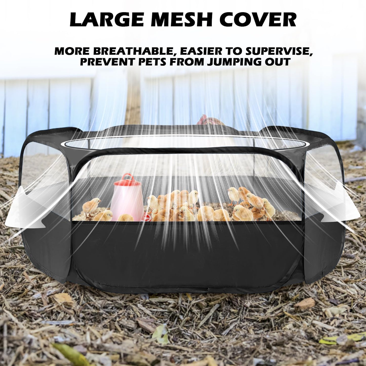 UWE Small Animal Playpen, Chicken Brooder Box with Cover Top, Portable Outdoor Exercise Pet Cage Tent, Waterproof Breathable Pet playpen Indoor for Chick Ktiien Bunny Hamster Guinea Pig, Black