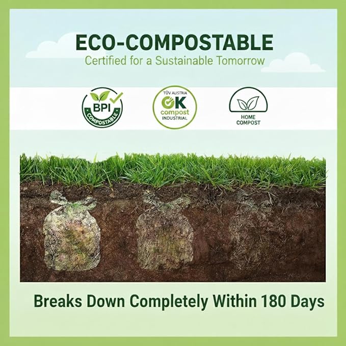 1.2–1.6 Gallon Compostable Bags with Handles, 100 Count Small Kitchen Countertop Bin Liners, Mini Food Scrap Waste Bags, BPI & OK Compost Home Certified