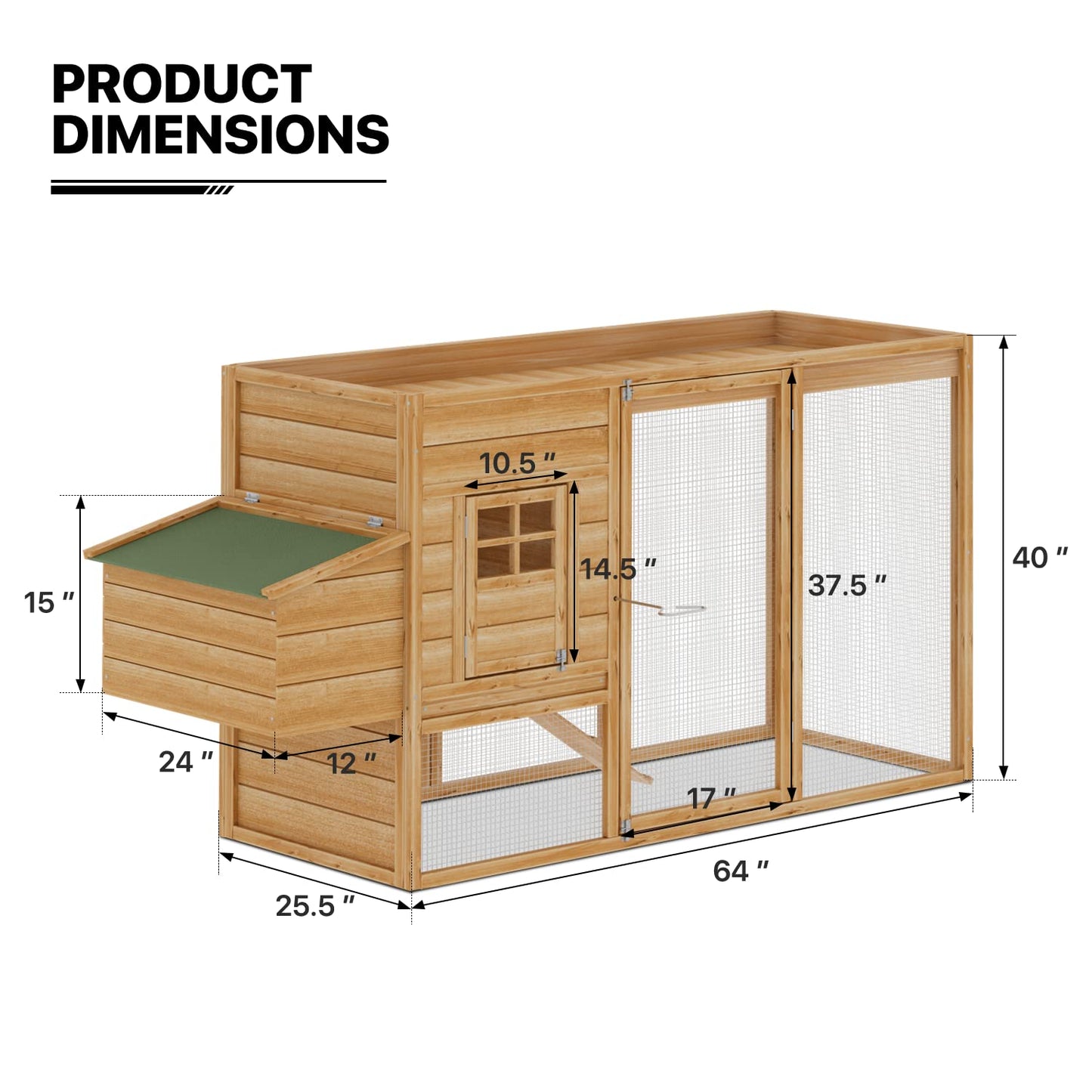 MoNiBloom 2-Layer Chicken Coop with Run and Nesting Box, Ventilation Wire Fence Wood Chicken House Duck Hutch Bunny Cage with Removable Tray Ramp and Waterproof Asphalt Roof 64 x 25.5 x 40 inch