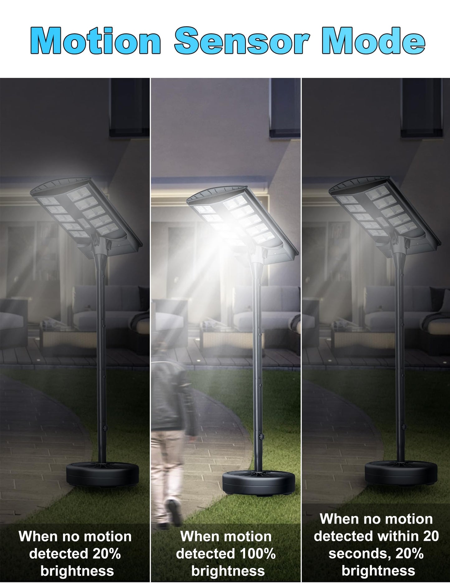 JAYNLT 8500W Solar Street Lights Outdoor with 78" Tall Pole, 3000K/4000K/6500K 500000LM Solar Floor Lamps Dusk to Dawn, IP68 Waterproof Outdoor Pole Lights with Motion Sensor for Yard, Patio