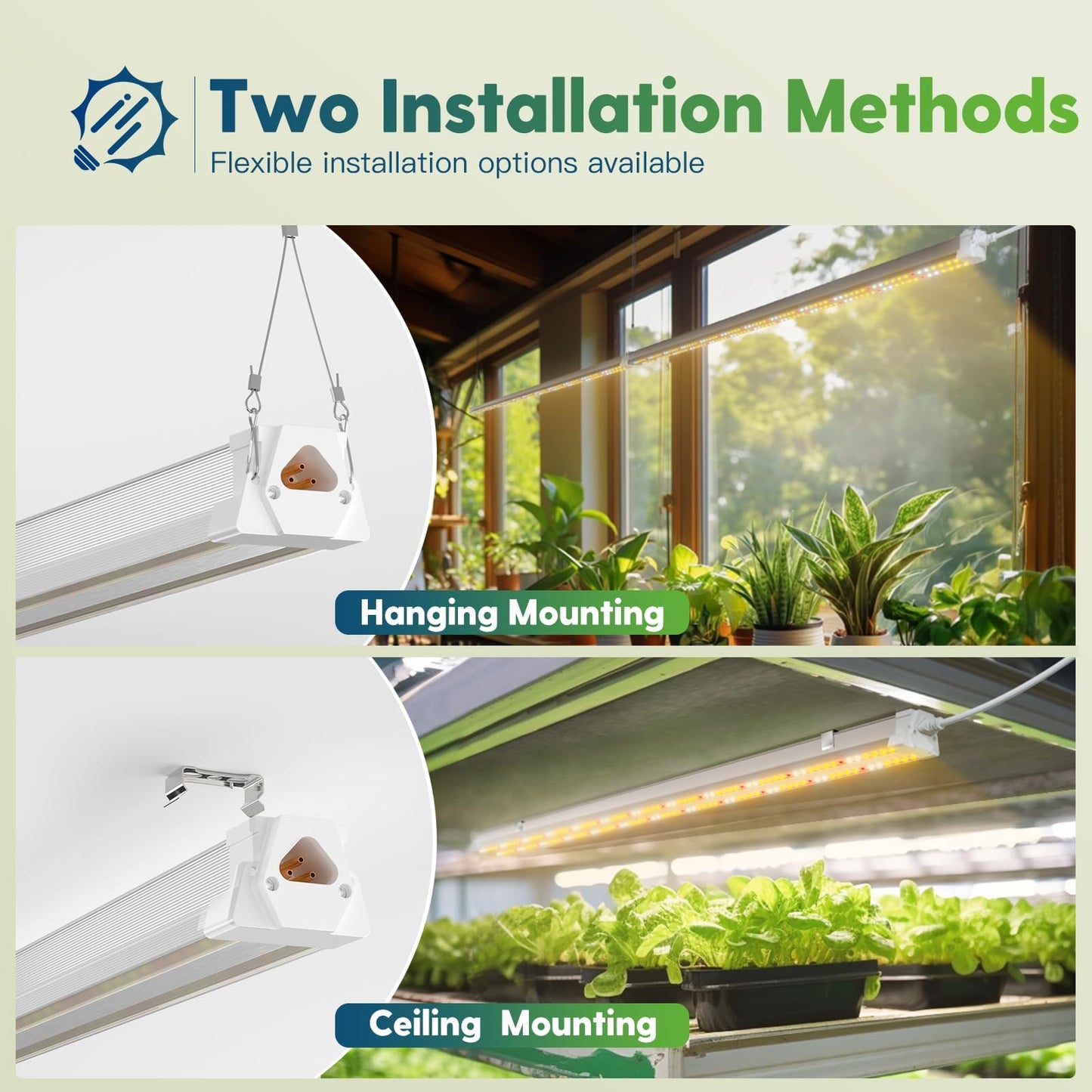 FREELICHT 8 Pack 4FT LED Grow Light, 60W+ 40W (600W Equivalent), Full Spectrum Sunlight Integrated Plant Light for Hydroponic Indoor Plants Seedling Veg and Flower, Plug-in with On/Off Switch