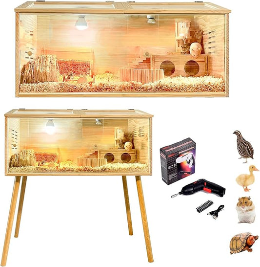 Brooder Box for Chicks,with Sliding Door,Table Legs,2 Types of Thermometer with Heat Lamp Set Suitable for Chicks/Duck/Parrot/Hamster(31.5"×15.7"×15.7")