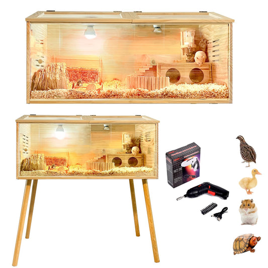 Brooder Box for Chicks,with Sliding Door,Table Legs,2 Types of Thermometer with Heat Lamp Set Suitable for Chicks/Duck/Parrot/Hamster(31.5"×15.7"×15.7")