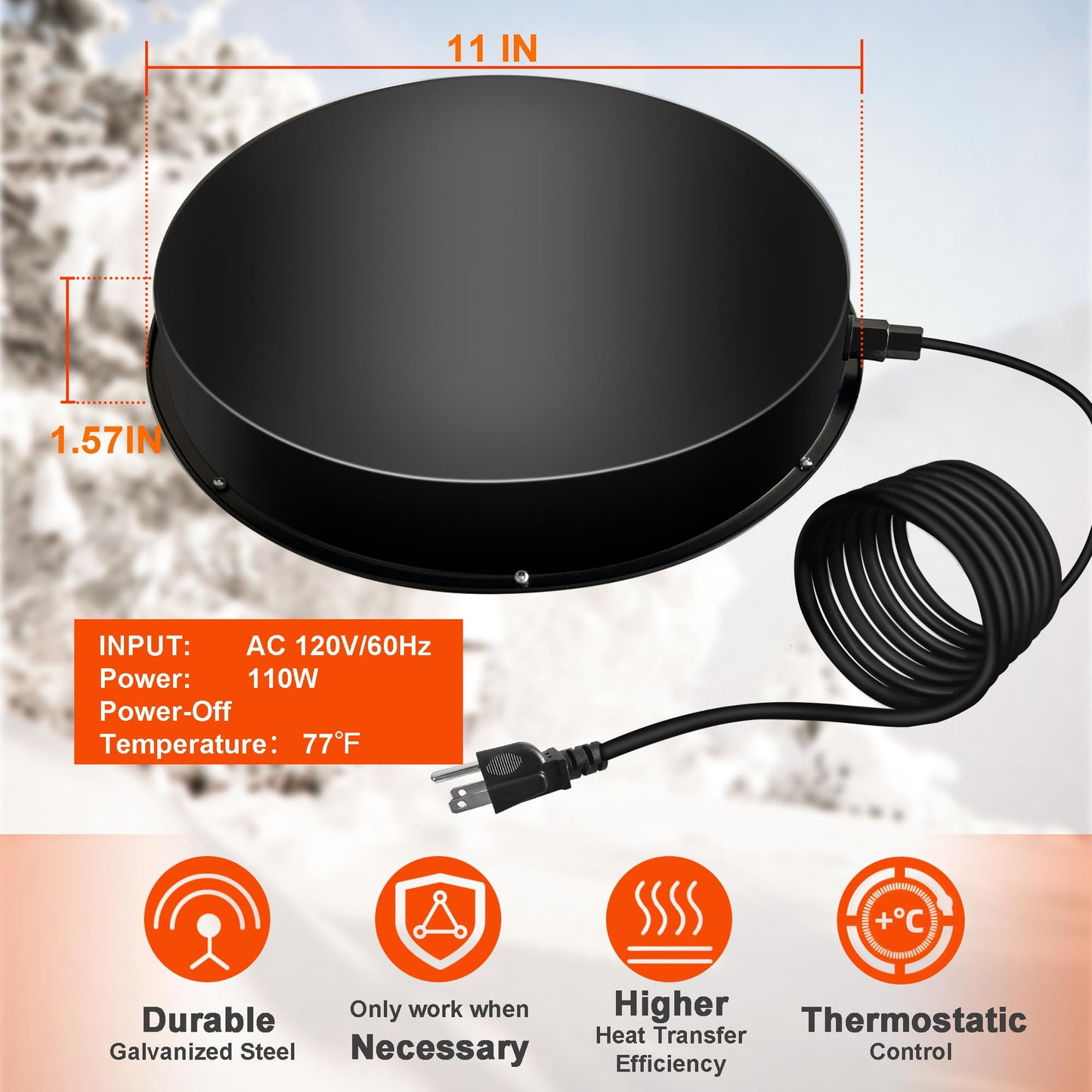 Eggluuz Chicken Water Heater for Winter, 110 Watt Chicken Drinker Heated Base 11 in Chicken Waterer Heater with Thermostat