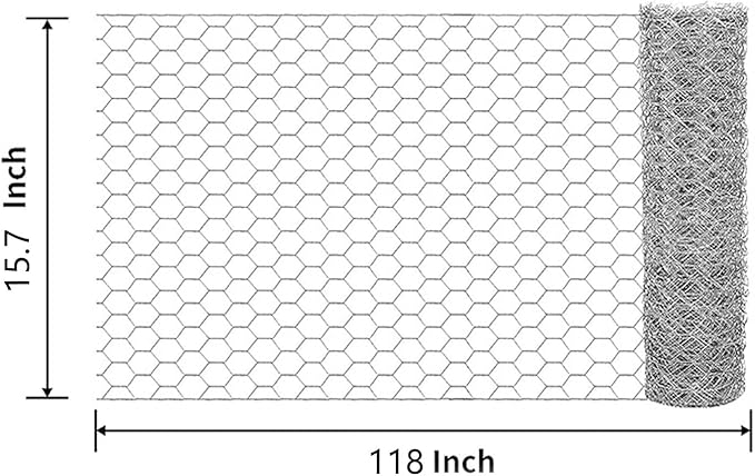 Chicken Wire for Crafts, Wire Netting Hexagonal Garden Poultry Chicken Wire Netting, Pet/Rabbit/Chicken Wire Fencing,0.8inch Hexagonal Galvanized PVC Coated Mesh Fence (Silver, 15.7"x118")