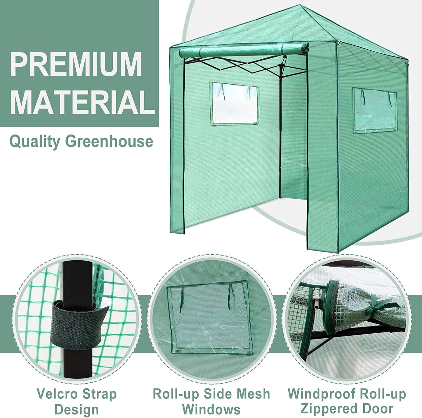 PexFix 8'x 8' Portable Walk-in Greenhouse for Outdoor & Indoor, Easy to Assemble Pop up Grow Greenhouses with Sturdy PE Cover and Roll-Up Windows & Door for Flowers, Fruits, Herbs Growing