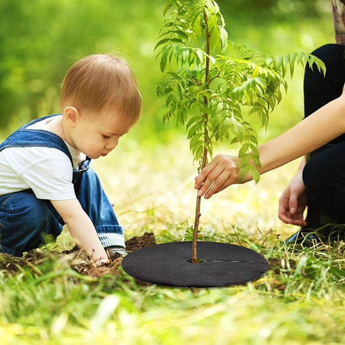 EBaokuup 6 Pack 28.3 Inch Non-Woven Tree Mulch Ring - Degradable Tree Protector Mat, Reusable Tree Weed Barrier Mat for Root Protection
