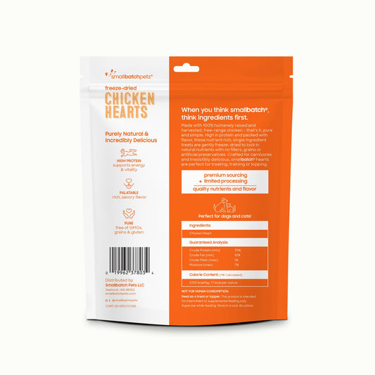 smallbatch Pets Premium Freeze-Dried Chicken Heart Treats for Dogs and Cats, 3.5 oz, Made and Sourced in The USA, Single Ingredient, Humanely Raise Meat, No Preservatives or Anything Artificial Ever