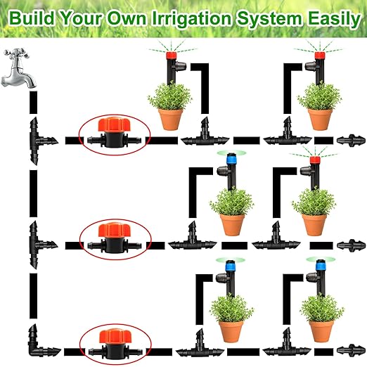 JAYEE 30Pcs Drip Irrigation 1/4 inch Barbed Valve, Drip Line Parts 1/4" Shut Off Valve Fits for 1/4 Inch Drip Irrigation Tubing, Drip Irrigation Fittings Switch Valves for Drip or Sprinkler Systems