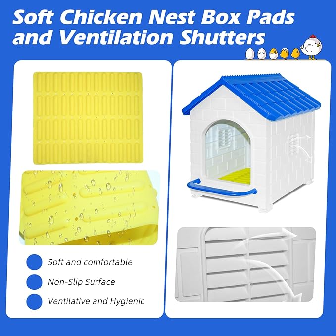 1 Pack Chicken Nesting Box,Waterproof Plastic Chicken Coop,Wall & Floor Nest Box for Hens,Ducks, Rabbits and Other Poultry (Blue)