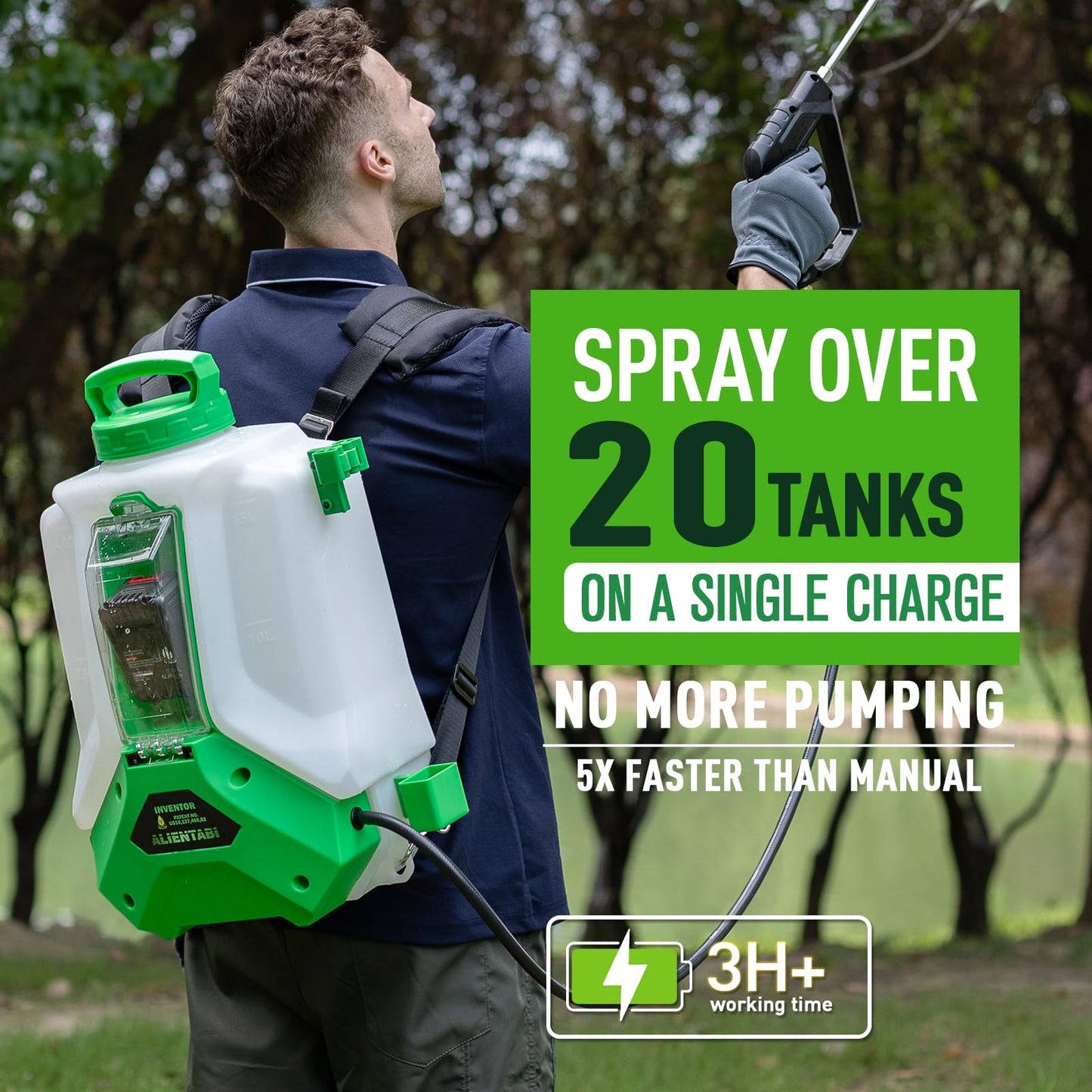 ALIENTABI Battery Powered Backpack Sprayer 4 Gallon Electric Sprayer Equipped with a Big Pump, 65/95 PSI Battery Waterproof Sprayer for Spraying, Cleaning