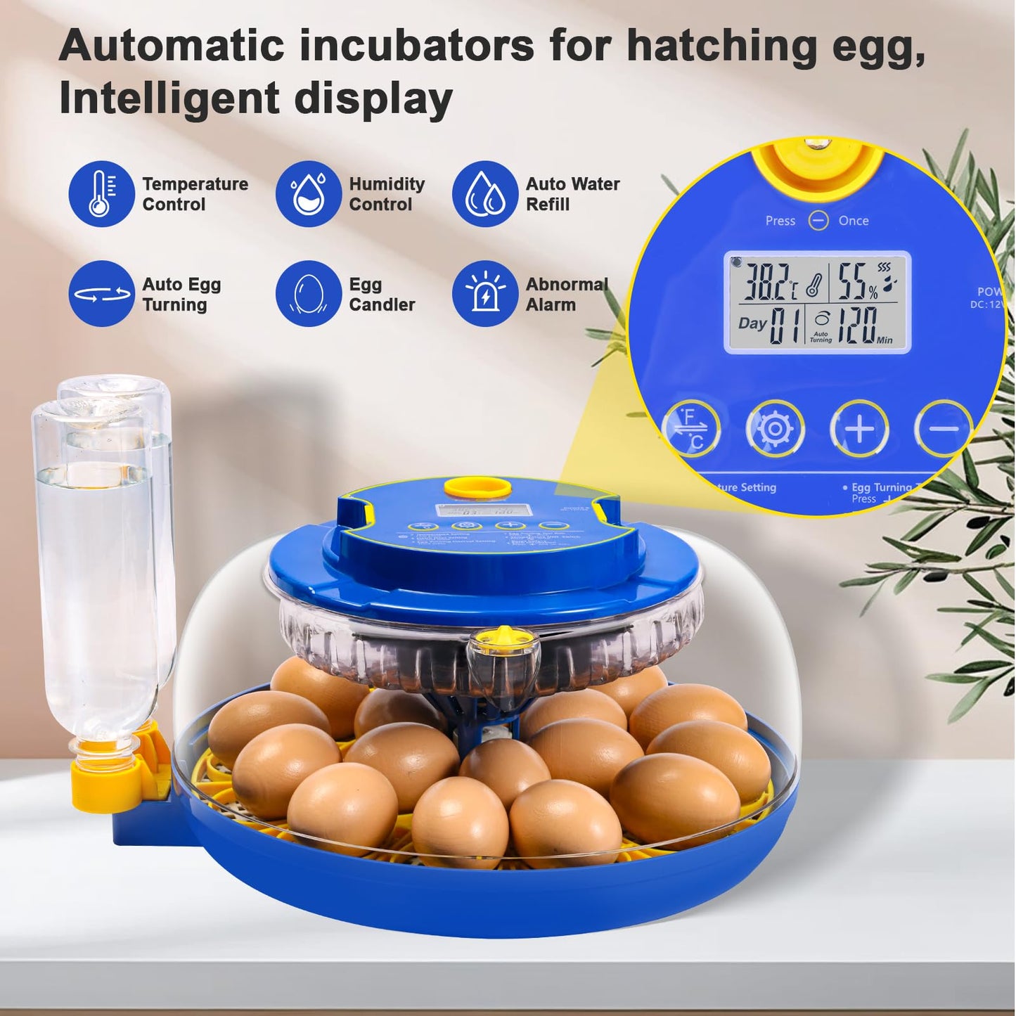 18 Egg Incubators for Hatching Eggs，360°Airflow Circulation System Incubator with Automatic Egg Turner and Humidity Control，Incubator for Chicken Eggs for Hatching Chicken Duck Goose Quail Turkey
