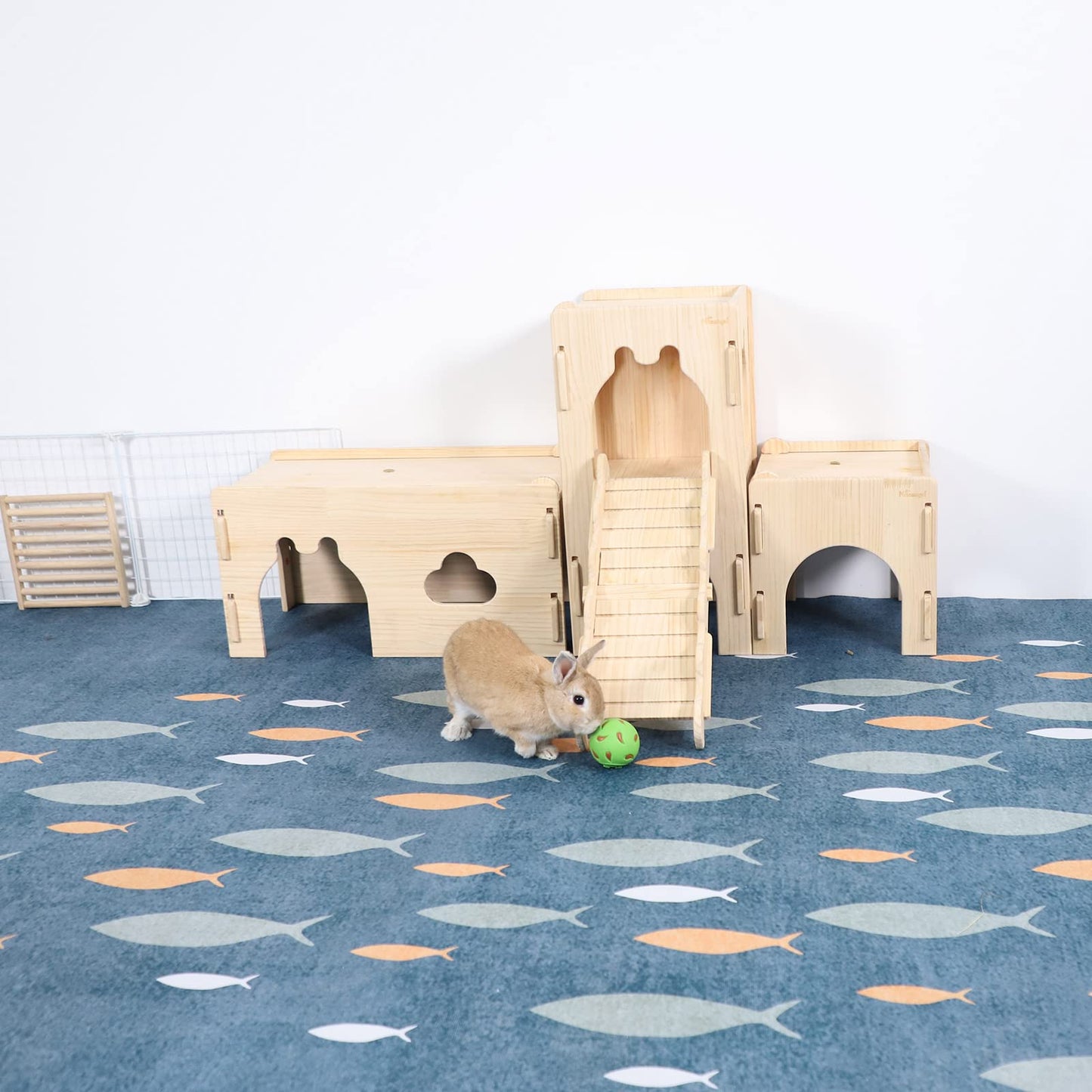 Niteangel Wooden Rabbit Castle and Hideout - Spacious and Breathable Bunny House Tunnel for Rabbit Chinchilla Guinea Pigs or Other Small-Sized Pets (Single-Layer Castle)