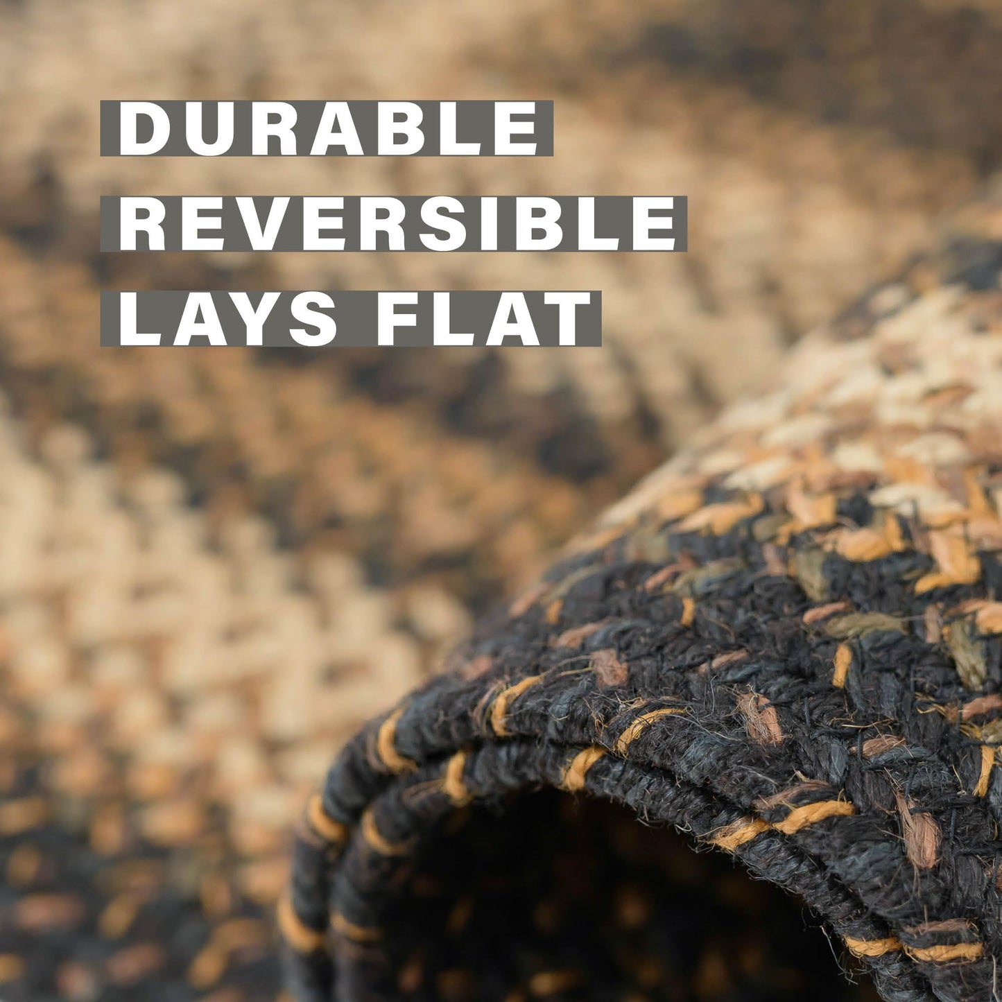 Homespice Kilimanjaro Premium Jute Braided Area Rug, 5' x 8' Oval Black and Brown, Reversible, Natural Jute Yarn Rustic, Country, Primitive, Farmhouse Style - 30 Day Risk Free Purchase