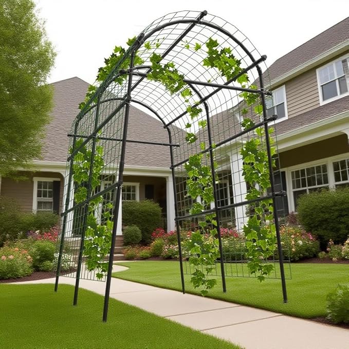 Garden Arch Trellis, 7.5FT Extra Tall Polyethylene-Coated Stainless Steel Garden Trellis for Climbing Plants, Vegetables, Flowers, Outdoor Pergola Arbor Wedding Party Decoration, Cucumber Trellis, Gar