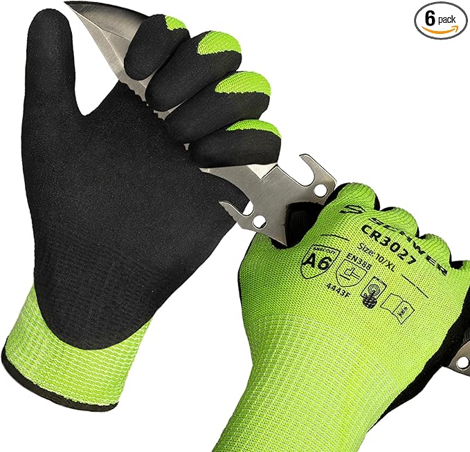 Schwer 6 Pairs Cut Resistant Work Gloves ANSI A6 Cut Proof Glove CR3027, Touchscreen, Working Gloves for Men and Women Used for Woodworking, Glass Cutting, Warehouse, Construction, Car Repair, XL