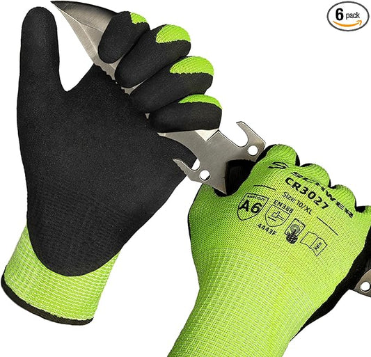 Schwer 6 Pairs Cut Resistant Work Gloves ANSI A6 Cut Proof Glove CR3027, Touchscreen, Working Gloves for Men and Women Used for Woodworking, Glass Cutting, Warehouse, Construction, Car Repair, XL