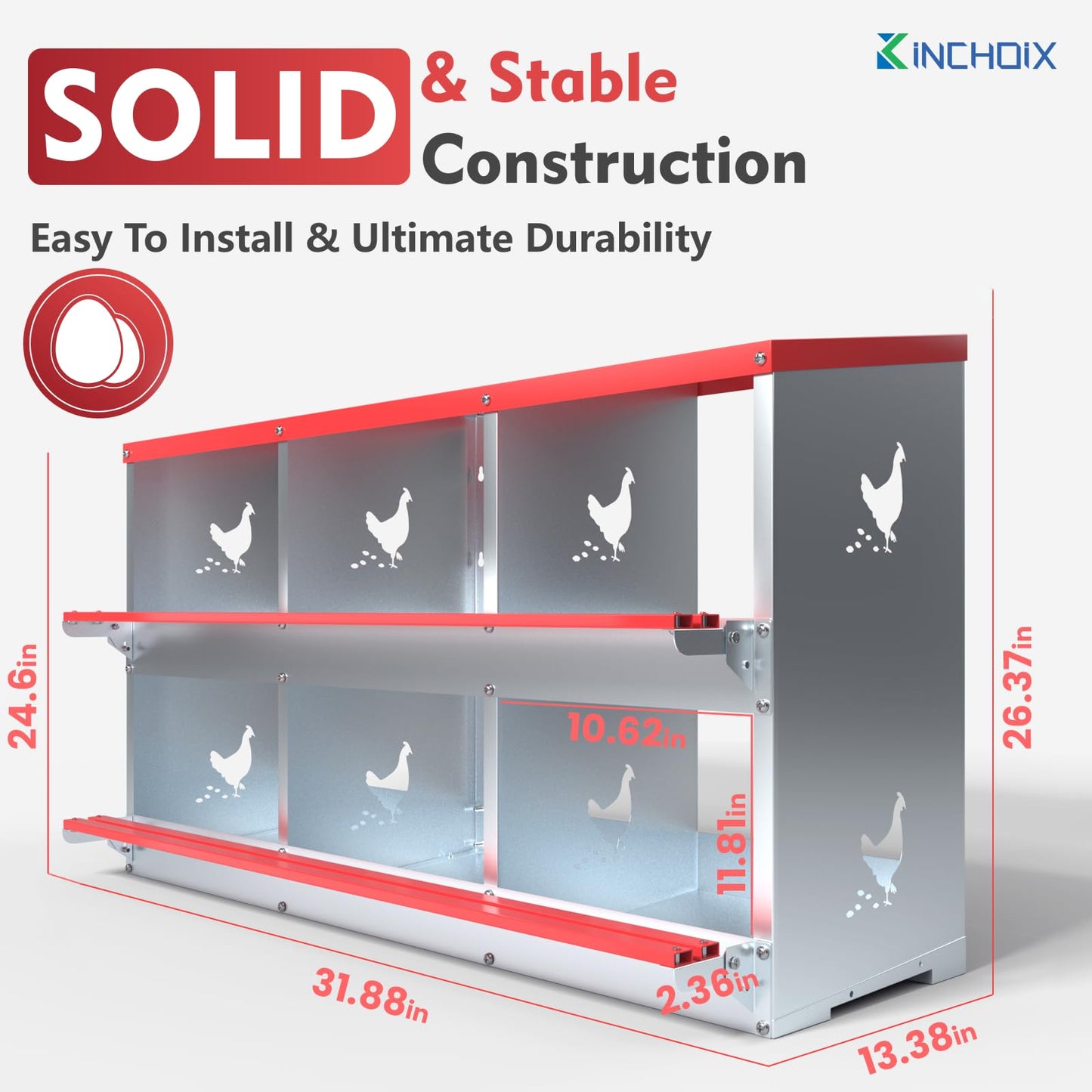 Chicken Nesting Boxes - 6 Compartment Metal Poultry Nest Box Wall Mount for Chickens, Hens, Ducks - Easy Egg Collection - Large Vented Holes Chicken Coop Equipment (6 Compartment)