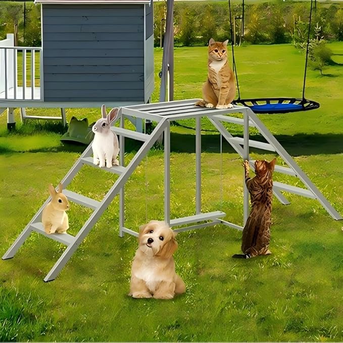 Chicken Coop Perches with Swing, Chicken Roosting Bars, Chicken Run Accessories Toy, Wooden Chicken Ladder for Pet's Healthy & Happy, Sturdy and Easy to Clean, Suitable for Backyard Farm,Gray