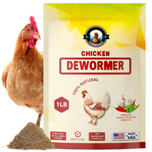 CanineGluca Chicken Dewormer Powder, All-Natural Health Formula, 1LB Pouch, US-Made,Safe for Eggs, Effective for All Ages & Sizes, Chicken Wormer, Prevents and Relieves Worm, Poultry Medicine Supplies