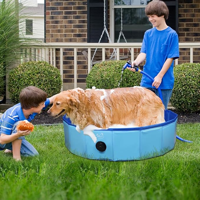 Chicken Dust Bath Tub, Foldable 33" Chicken Bath Dust PVC Pet Sand Bath Pool for Chickens, Ducks, Cats, Dogs, Quails for Farms, Chicken Coops Lime (Blue)