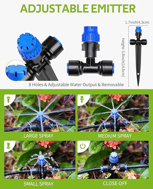 Garden Watering System,59FT Drip Irrigation Kits for Plants, New Quick Connector, Blank Distribution Tubing, Saving Water Automatic Irrigation Equipment for Patio Lawn, Greenhouse, Raised Beds (59FT)