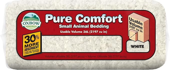 Oxbow Pure Comfort Small Animal Bedding, Odor & Moisture Absorbent Litter for Bunny Litter Box, Low Dust Bedding for Guinea Pig Cage, White Paper, 36 Liter Bag