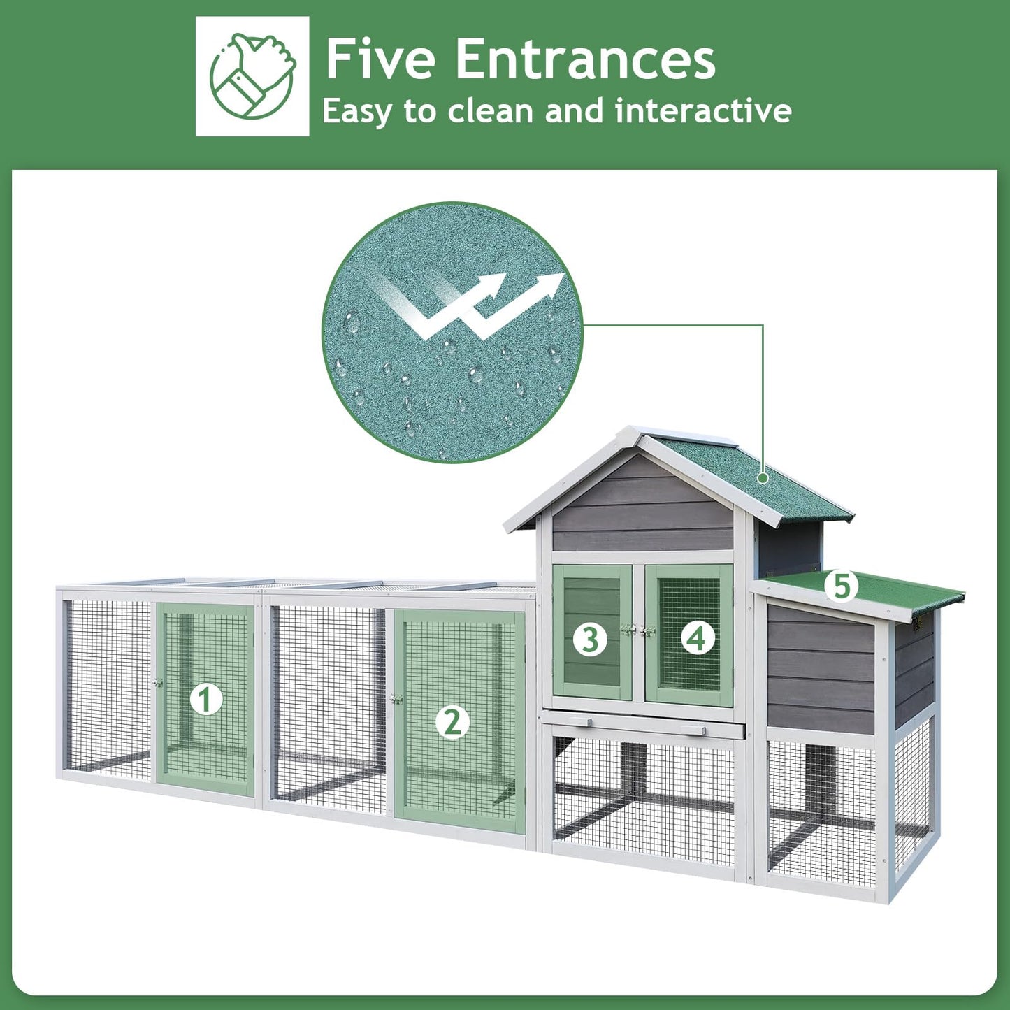 Yafylly 122" Wooden Chicken Coops for 3-4 Chickens, Outdoor Chicken Coop with Run, Nesting Box, Perch, Ramp, Sliding Tray, Waterproof Roof, Poultry Cage Duck Coop Rabbit Hutch for Backyard, Gray