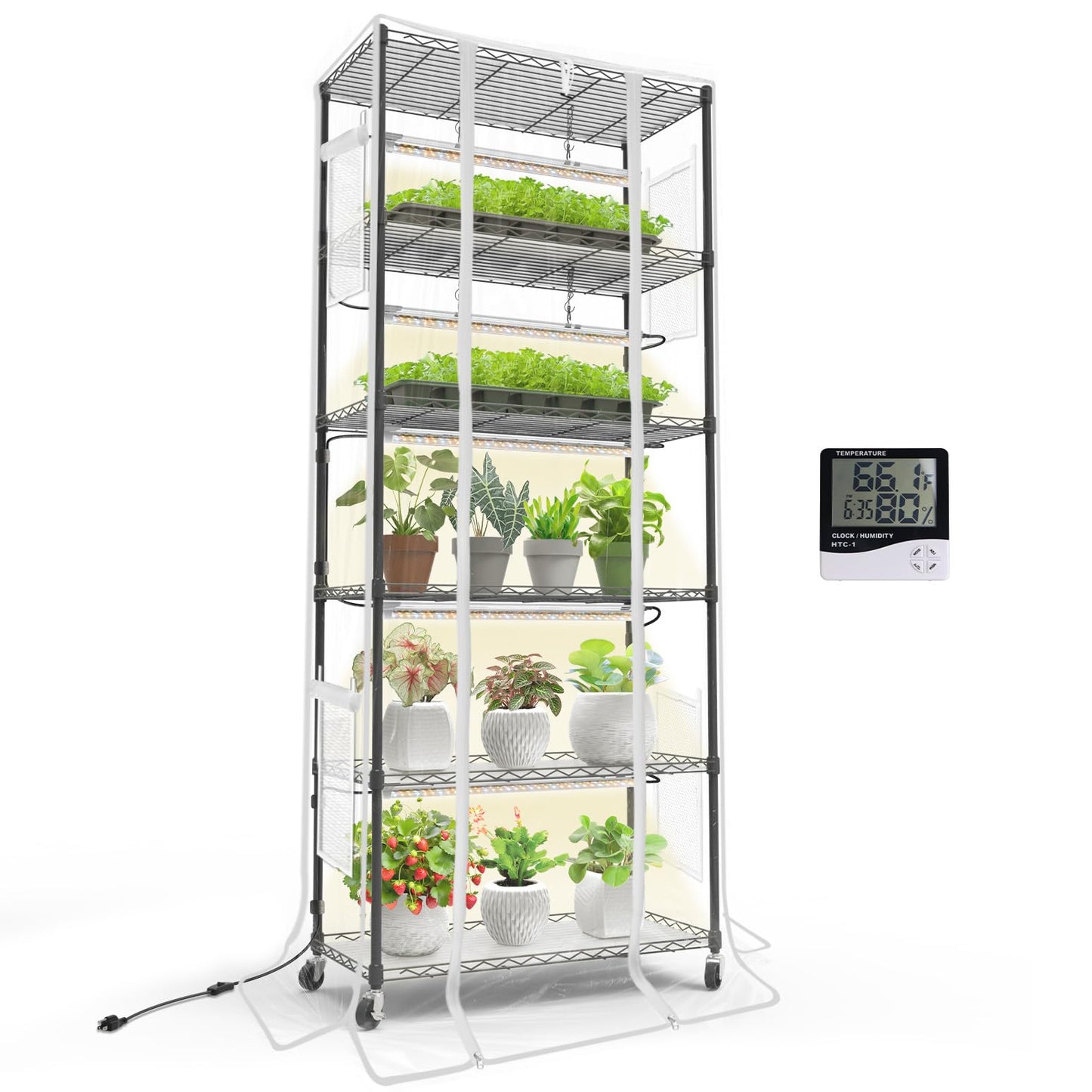 Bstrip Indoor Greenhouse with Grow Light, Mini Green house with 5 Pack T8 Full Spectrum Plant Lights, Plant Shelf with Tent for Indoor Plant, Seed Starting, Seed Tray, 29.5"x13.8"x71"