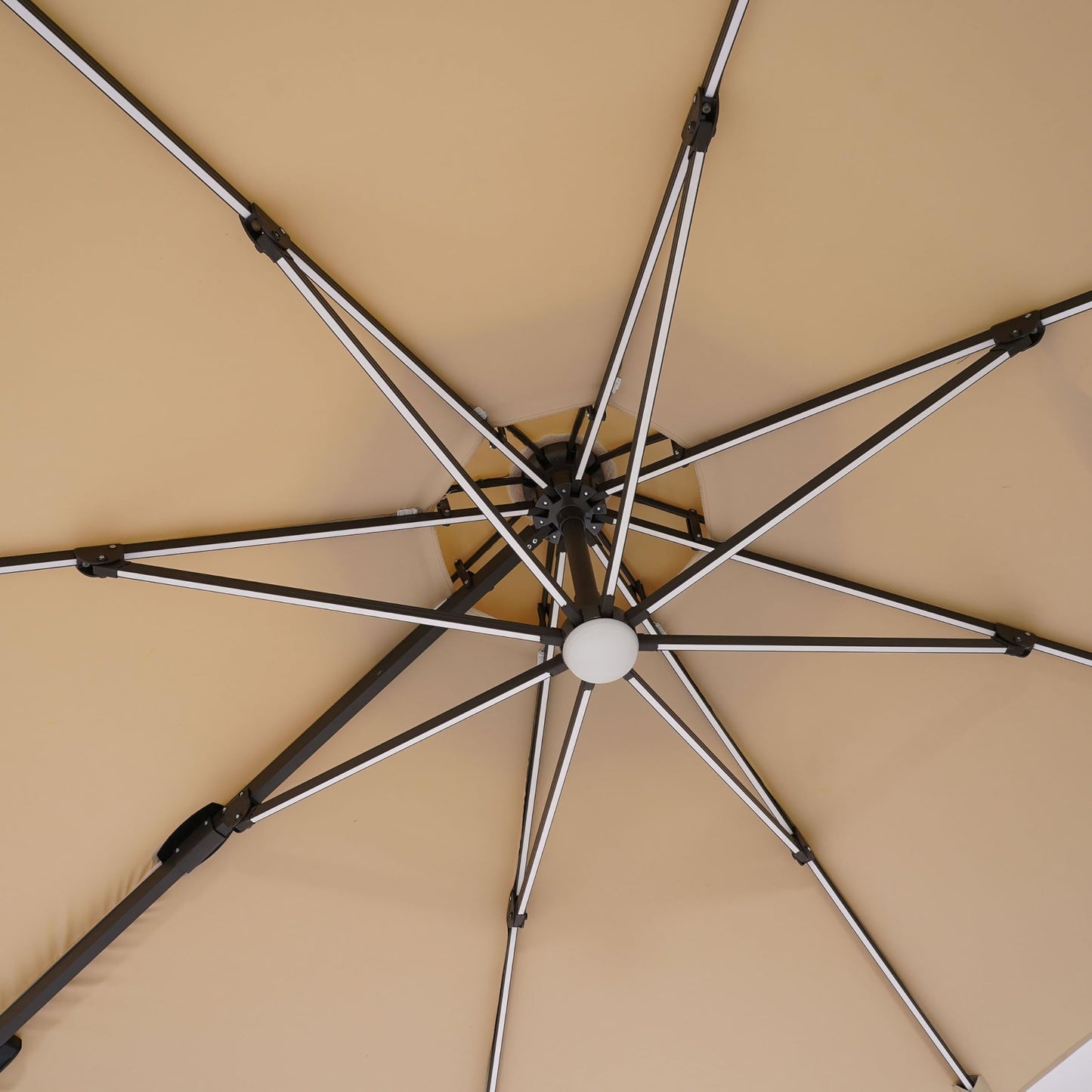 Greemotion Pire 8-foot Cantilever UV-resistant Shade Rotation Tilt Umbrella with Heavy Base and Built-in Solar Panel LED Light for Outdoor, Porch, Pool, Deck, Beige