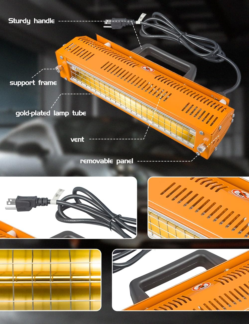 pakowin Shortwave Infrared Paint Curing lamp - 1000w 110v Handheld Infrared Dryer for Automobile, Paint Booths, Furniture