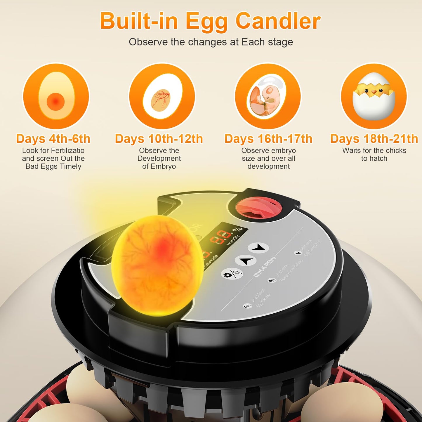 12 Egg Incubator with Automatic Egg Turning and Humidity Control, Intelligent Egg Incubator with Automatic Temp Egg Candler Air Vent, 360° Clear View, Hatching Chicken Duck Quail Bird