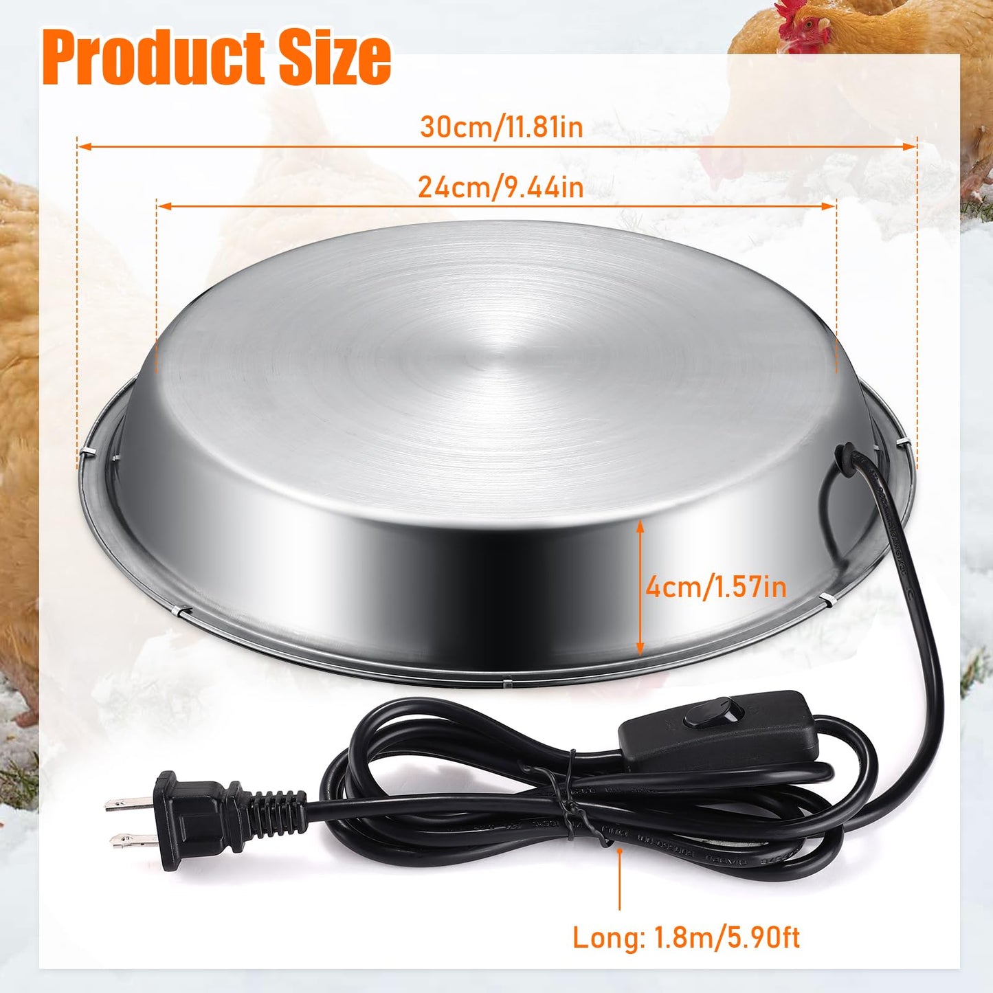 12 Inch Chicken Water Heater Base, 5 Gallons Poultry Drinker Heater Base with Thermostat and Power Cord, Automatic Electric Poultry Winter Deicer Heated Base for Plastic/Metal Chicken Waterer