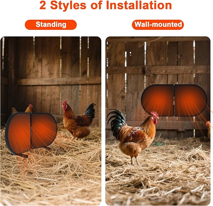 Large Chicken Coop Heater for Winter with Adjustable Thermostat & Timer, 240 Watts Foldable Waterproof Radiant Chicks Heaters for Coop with 2 Heating Plates for Chick Kitten Puppy Pets Animals