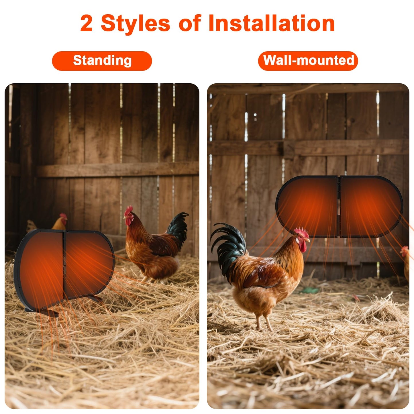 Tepoal Large Chicken Coop Heater for Winter with Adjustable Thermostat & Timer, 240 Watts Foldable Waterproof Radiant Chicks Heaters for Coop with 2 Heating Plates for Chick Kitten Puppy Pets Animals