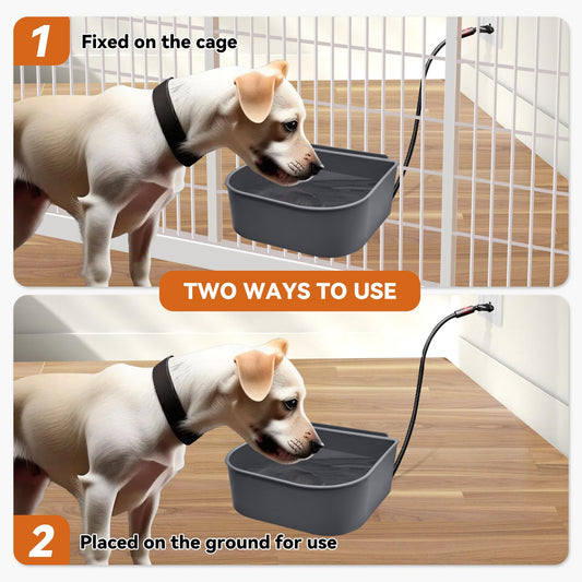Billionchains Dog Heated Water Bowl for Crate Cage No Freeze Water Bowl for Outdoor 0.27 Gallon Hanging Heated Water Dish for Dogs/Cats/Chickens/Birds/Rabbits, Grey