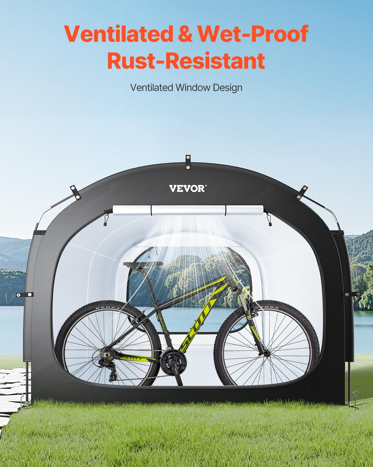 VEVOR Bike Storage Tent, 5 Bikes, Outdoor Spacious Bike Storage Tent with Ventilated Window, Waterproof Easy-to-Install Bike Tent with High Strength Fiberglass & Dual Zippers, Fit for Bicycle